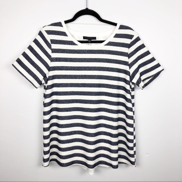 Sanctuary Textured Knit Stripe Short Sleeve Top Blue White Large - Picture 3 of 6